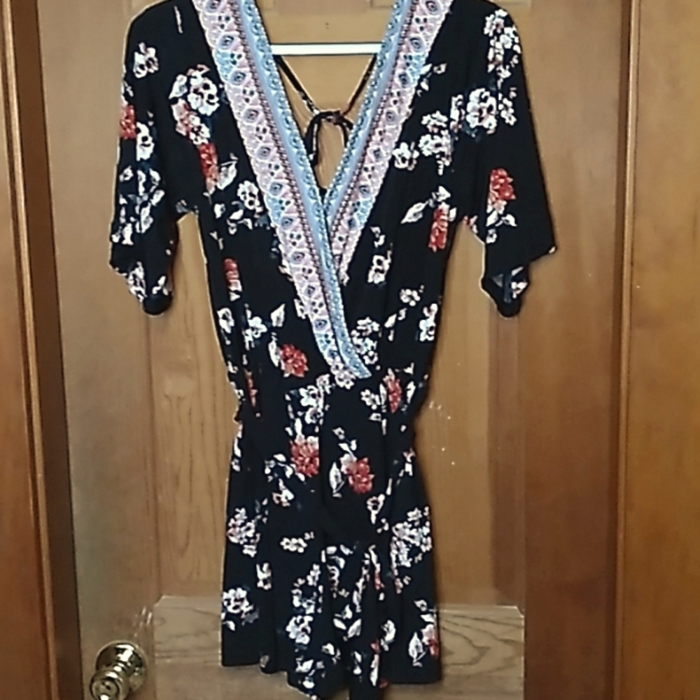Maurices Black Floral Romper Size XS